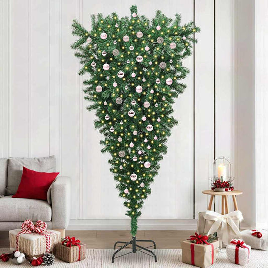 Umgedrehter künstlicher beleuchteter Weihnachtsbaum mit Kugelset