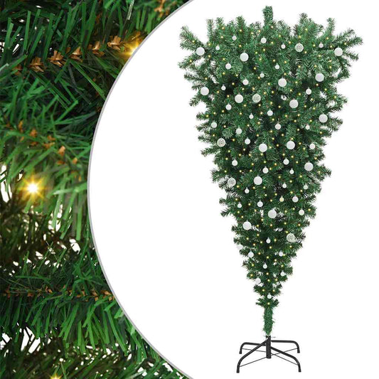 Umgedrehter künstlicher vorbeleuchteter Weihnachtsbaum mit Kugelset
