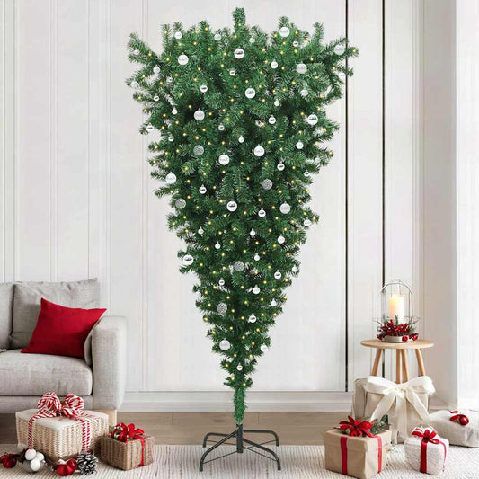 Umgedrehter künstlicher vorbeleuchteter Weihnachtsbaum mit Ball-Set