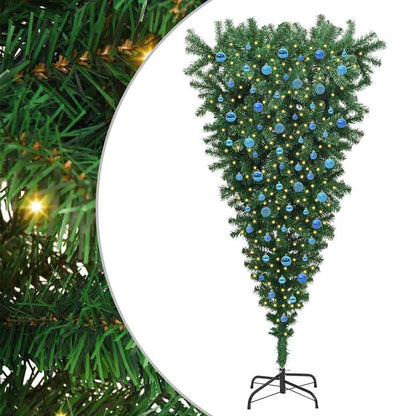 Umgedrehter künstlicher vorbeleuchteter Weihnachtsbaum mit Kugelset