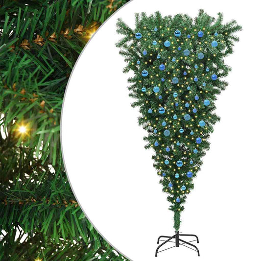 Umgedrehter künstlicher vorbeleuchteter Weihnachtsbaum mit Kugelset