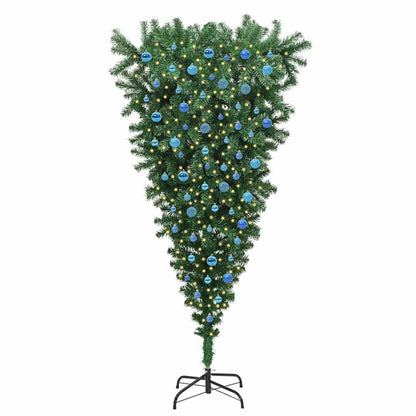 Umgedrehter künstlicher vorbeleuchteter Weihnachtsbaum mit Kugelset