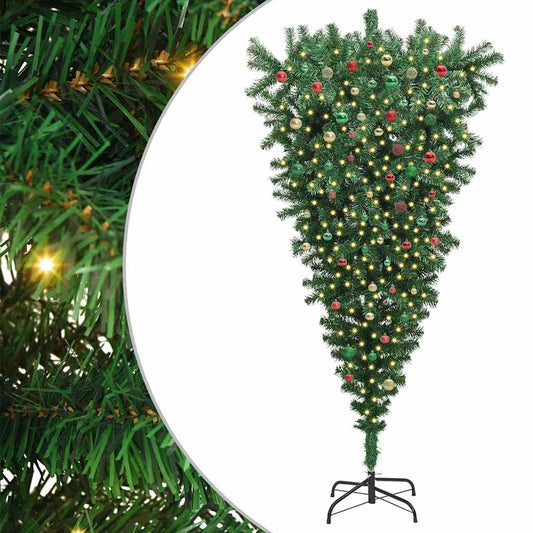 Umgedrehter künstlicher Weihnachtsbaum mit beleuchtetem Ball-Set