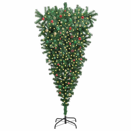 Umgedrehter künstlicher Weihnachtsbaum mit beleuchtetem Ball-Set