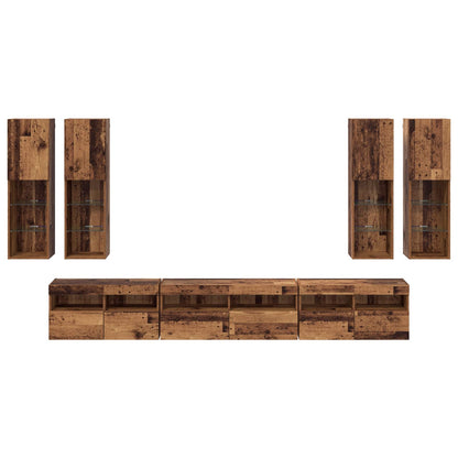 TV-Wandregal-Set Wandmontiert 7 pcs Altholz Holzwerkstoff