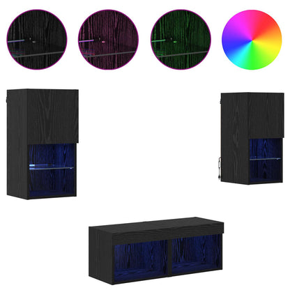 TV-Wandregale 4 pcs Schwarz Eichen-Optik 30,5 x 30 x 60 cm