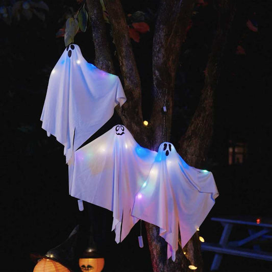 Hängender Halloween Geist mit 3 LEDs 3 pcs Weiß 52 x 62 cm