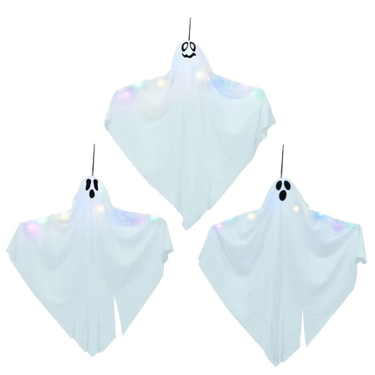Hängender Halloween Geist mit 3 LEDs 3 pcs Weiß 52 x 62 cm