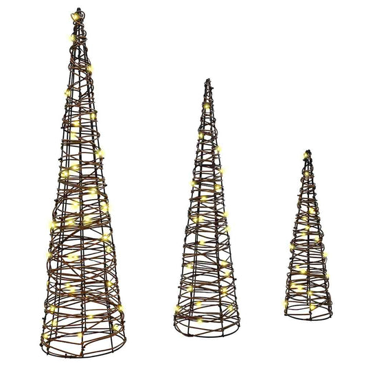 Weihnachtsbaum 3 pcs Warmweiß 20 x 20 x 80 cm Rattan