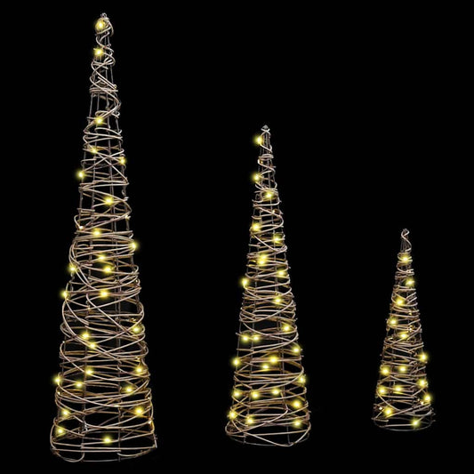 Weihnachtsbaum 3 pcs Warmweiß 20 x 20 x 80 cm Rattan