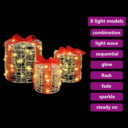 Geschenkbox Dekoration 3 pcs Warmweiß 20 x 20 x 21 cm Acryl