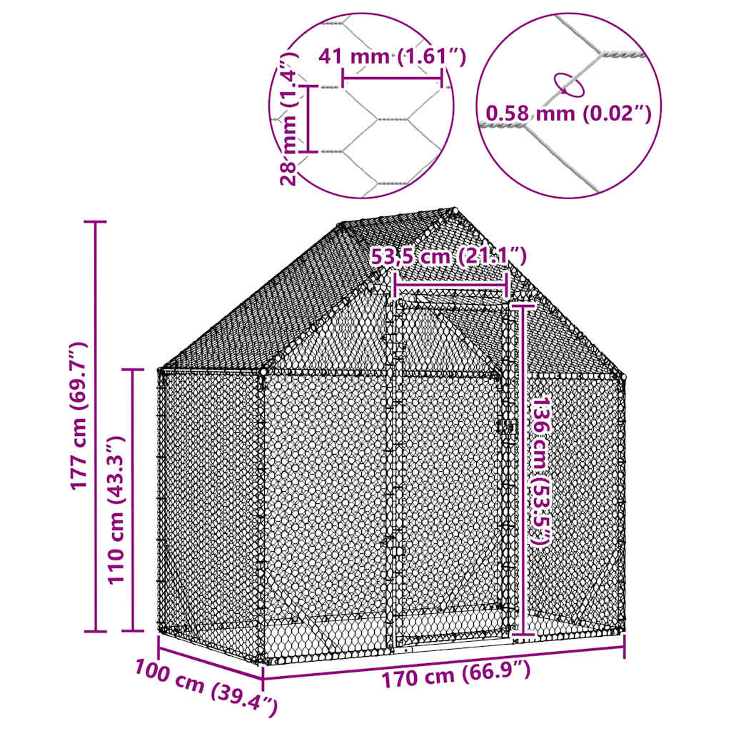 Hühnerkäfig Silber 170 x 100 x 177 cm Verzinkter Stahl