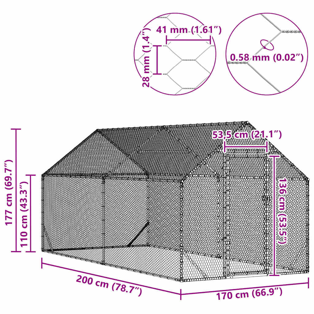 Hühnerkäfig Silber 400 x 170 x 177 cm Verzinkter Stahl