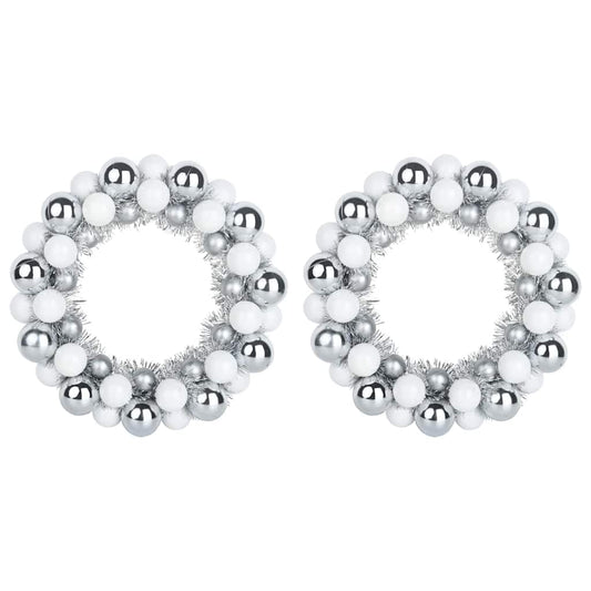 Weihnachtsballkränze 2 pcs Weiß und Silber 33 x 33 x 7 cm