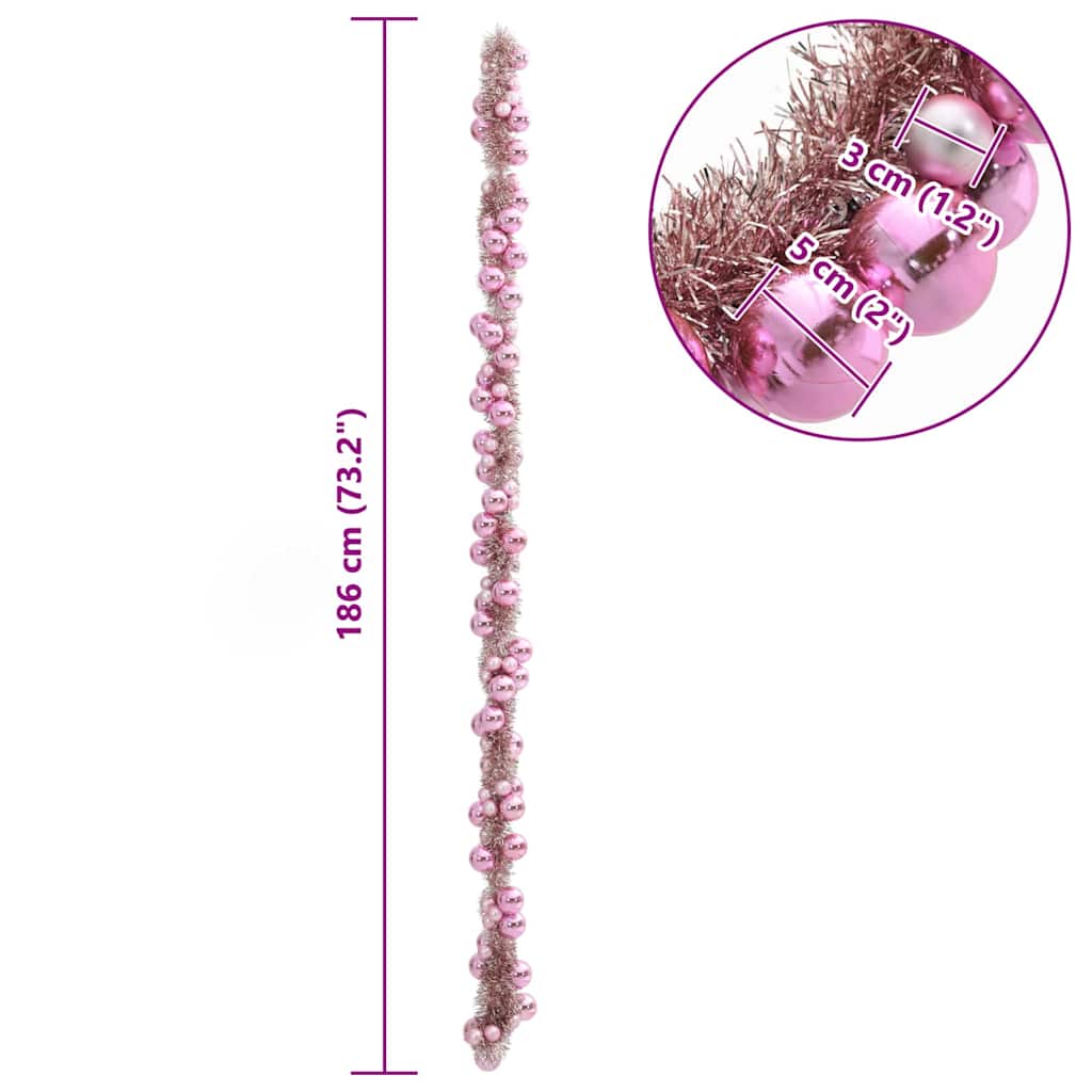 Weihnachtskugelgirlande Rosa 186 cm Polystyrol