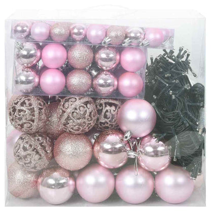 Weihnachtskugel-Set mit 300 LEDs 120 pcs Rosa Kunststoff