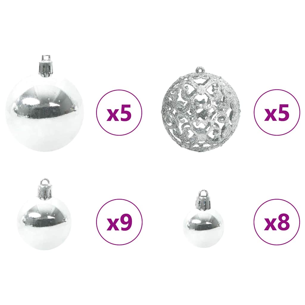Weihnachtskugel-Set mit 150 LEDs 61 pcs Silber Kunststoff