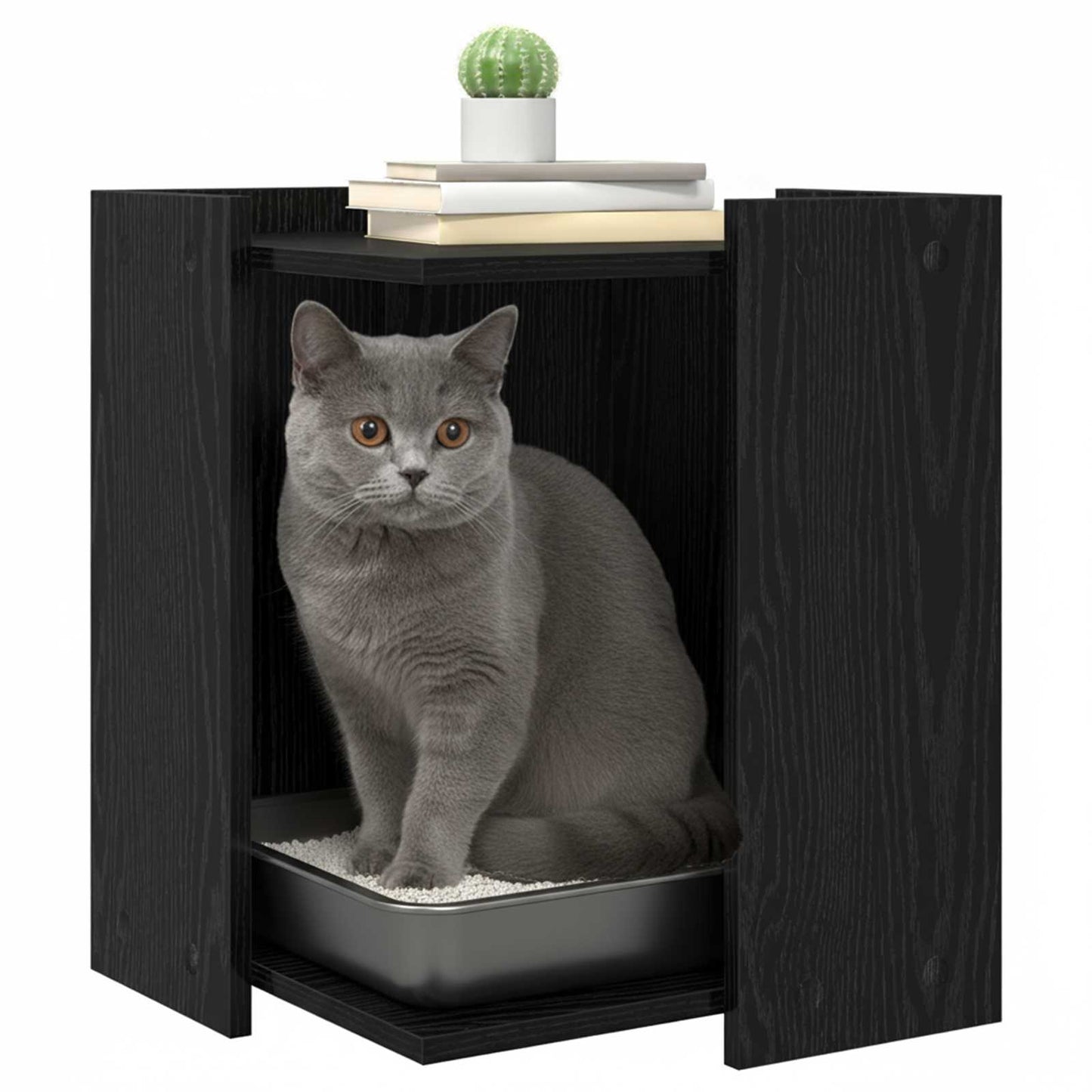 Katzenstreu Box Umzäunung Schwarz Eichen-Optik 42 x 42 x 51 cm