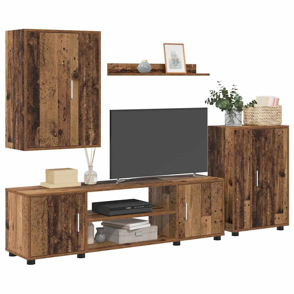 TV-Schrankset Wandmontiert 4 pcs Altholz Holzwerkstoff