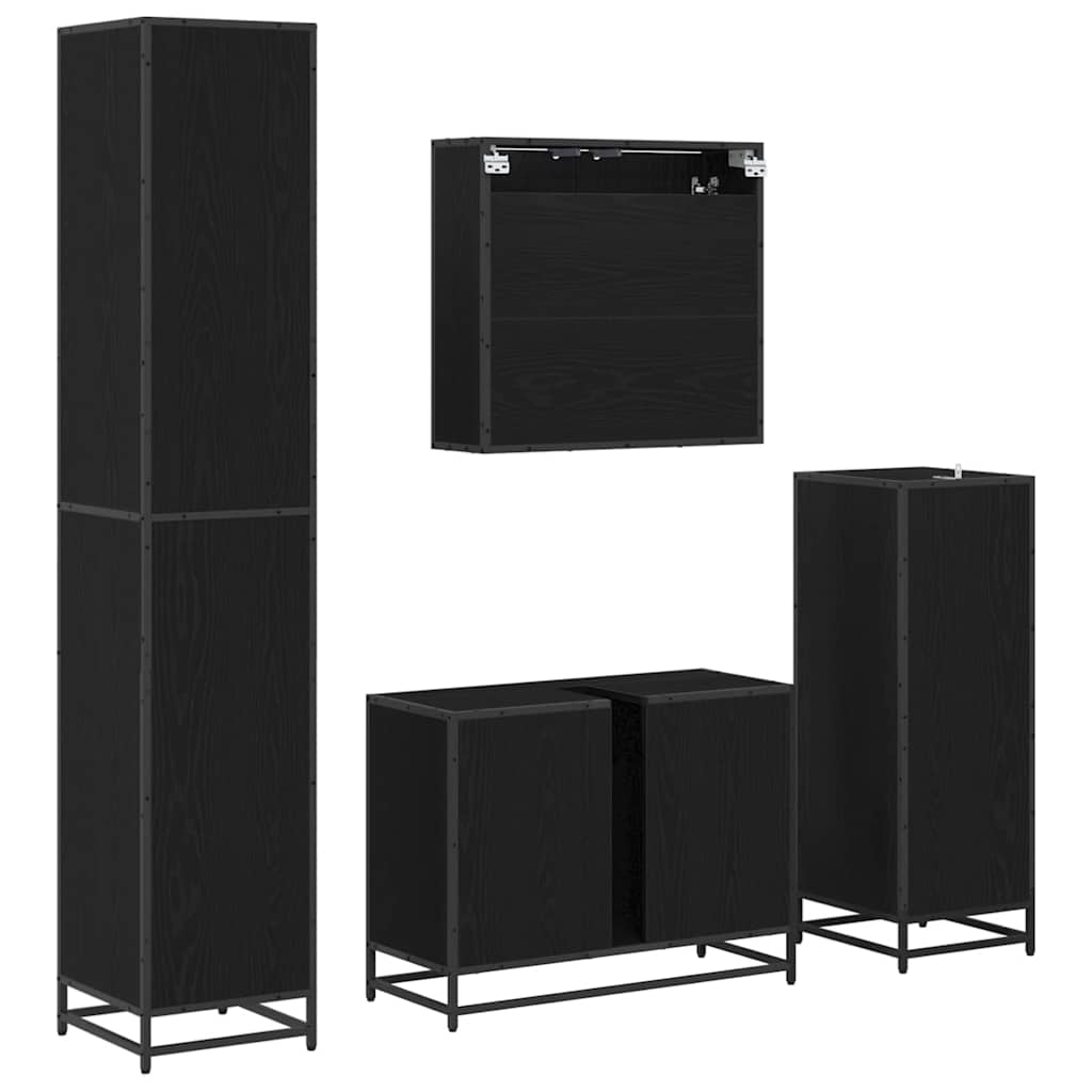 Badezimmermöbel-Set 4 pcs Schwarz Eichen-Optik Holzwerkstoff