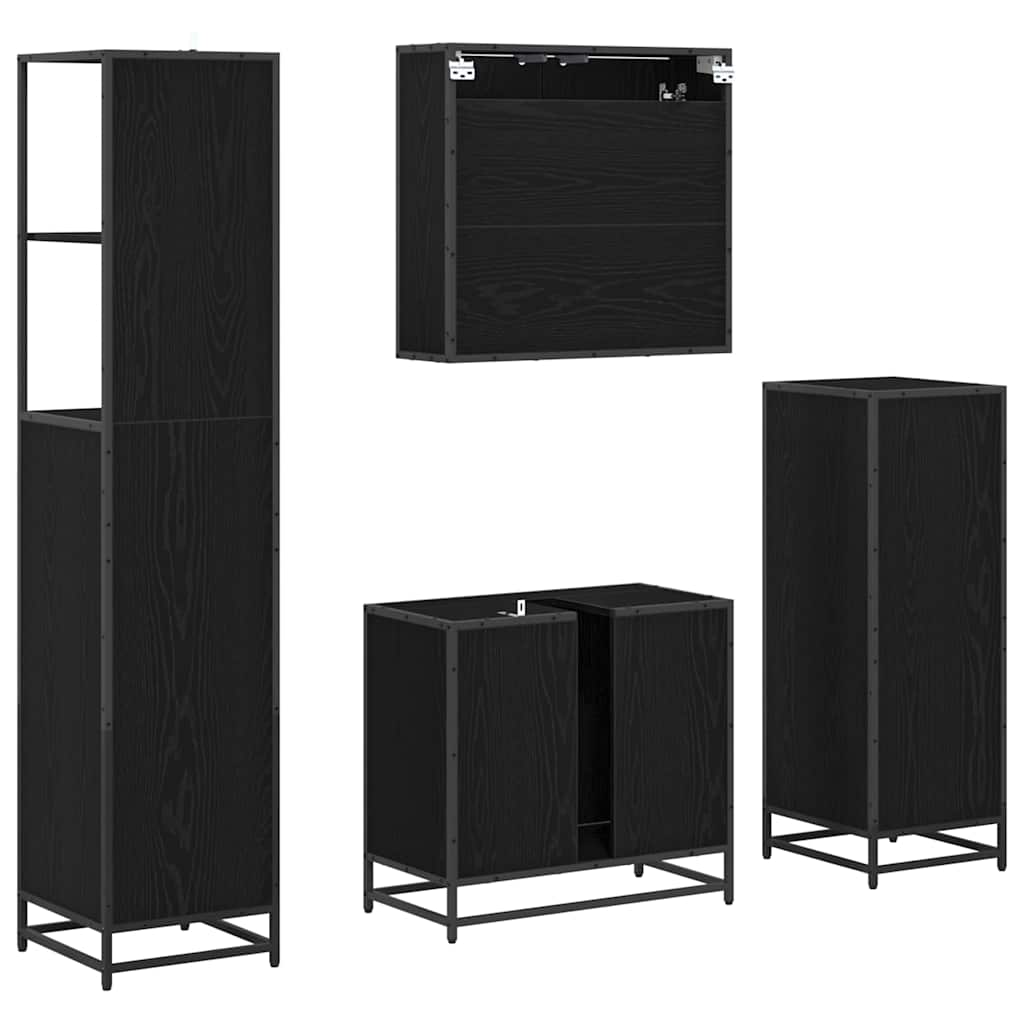Badezimmermöbel-Set 4 pcs Schwarz Eichen-Optik Holzwerkstoff