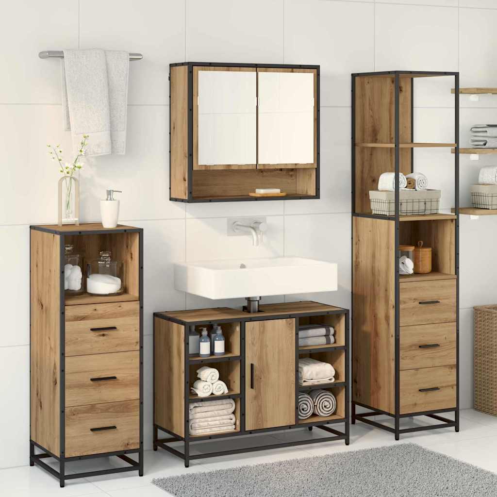 Badezimmermöbel-Set mit Regal 4 pcs Artisan-Eiche Holzwerkstoff