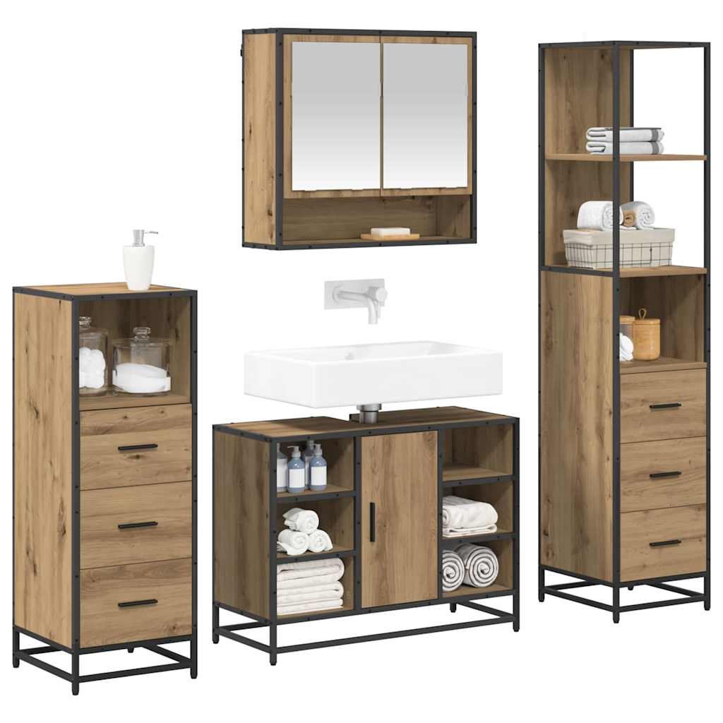 Badezimmermöbel-Set mit Regal 4 pcs Artisan-Eiche Holzwerkstoff