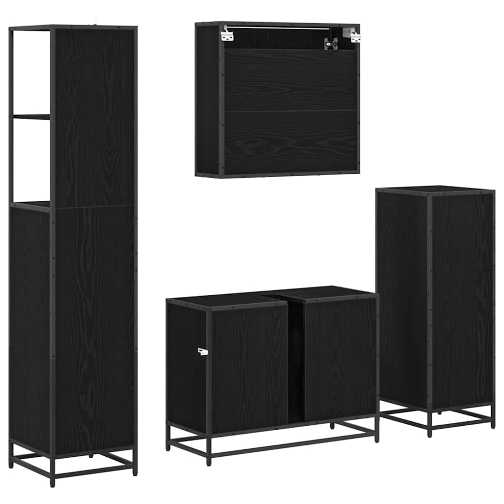 Badezimmermöbel-Set 4 pcs Schwarz Eichen-Optik Holzwerkstoff