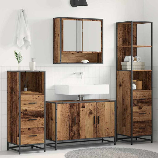 Badezimmermöbel-Set mit Schubladen 4 pcs Altholz Holzwerkstoff