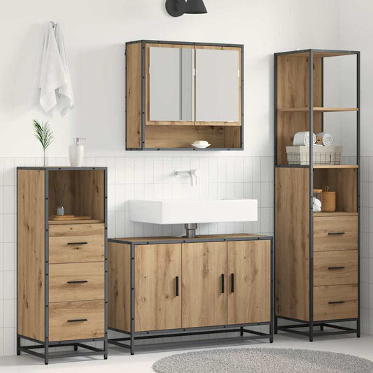 Badezimmermöbel-Set mit Regal 4 pcs Artisan-Eiche Holzwerkstoff
