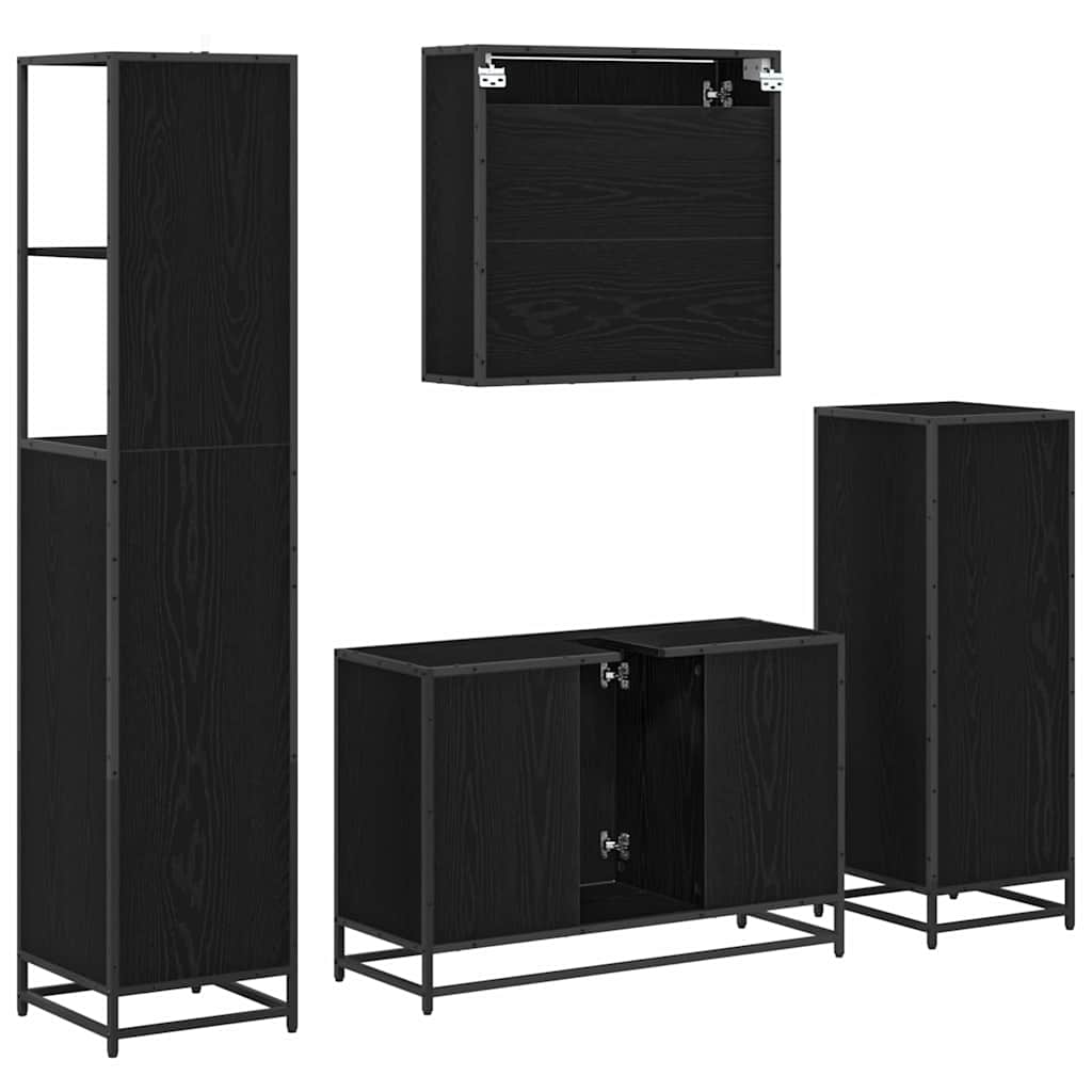 Badezimmermöbel-Set 4 pcs Schwarz Eichen-Optik Holzwerkstoff