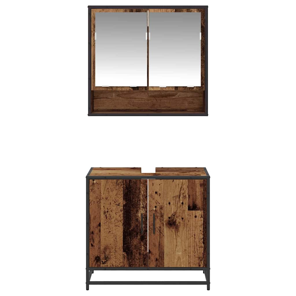 Badezimmermöbel-Set mit Regal 2 pcs Altholz Holzwerkstoff