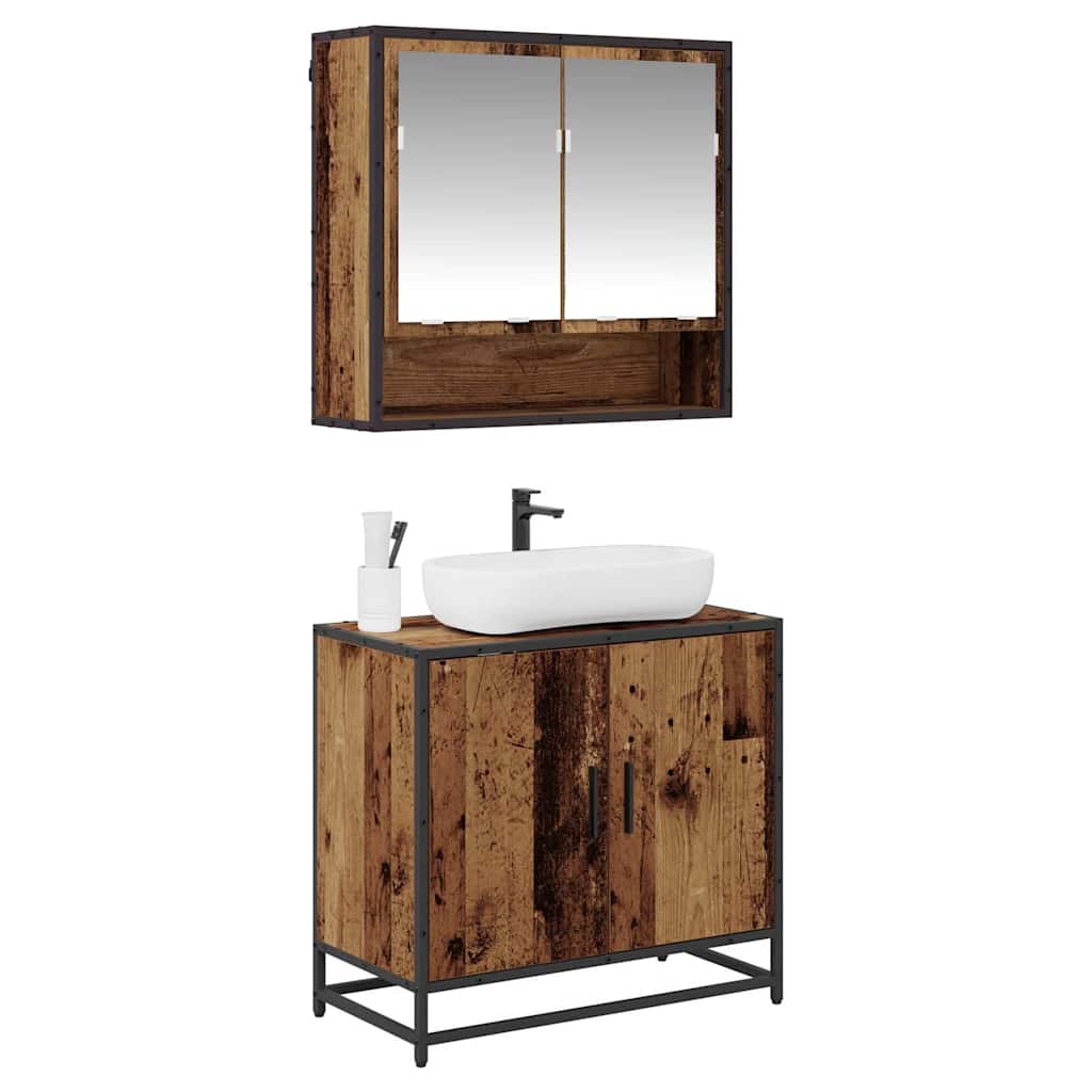 Badezimmermöbel-Set mit Regal 2 pcs Altholz Holzwerkstoff