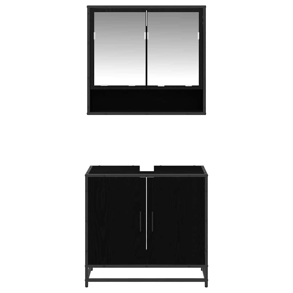 Badezimmermöbel-Set 2 pcs Schwarz Eichen-Optik Holzwerkstoff