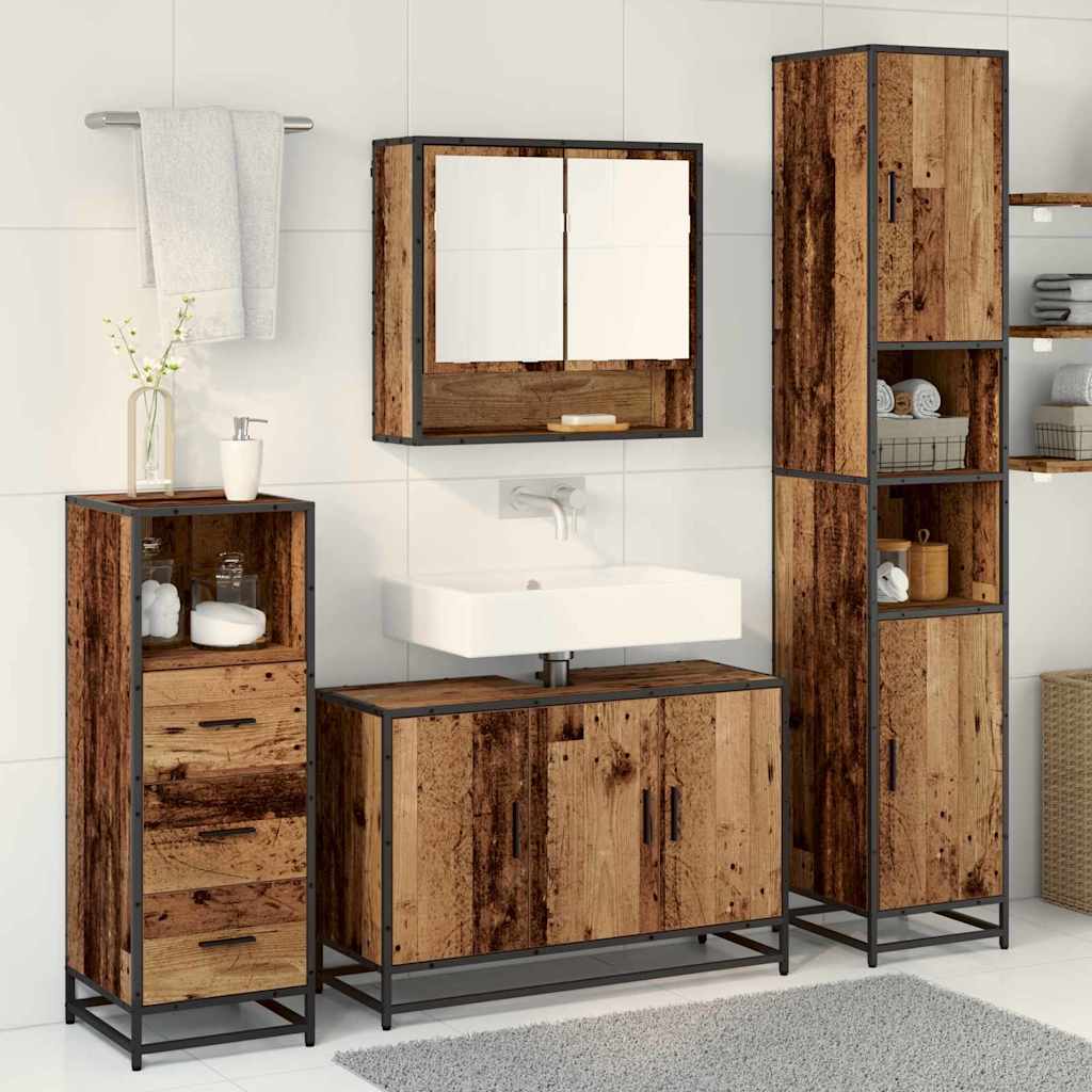 Badezimmermöbel-Set mit Regal 3 pcs Altholz Holzwerkstoff