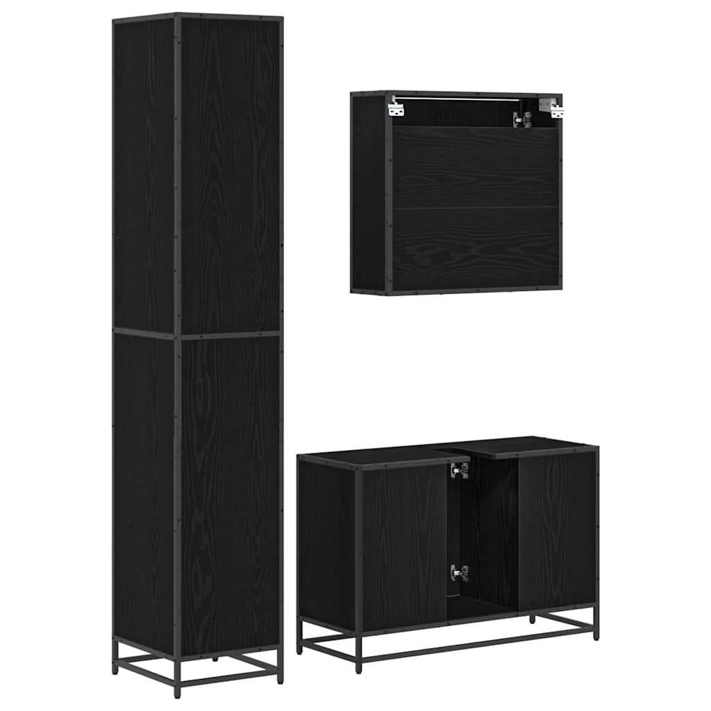 Badezimmermöbel-Set 3 pcs Schwarz Eichen-Optik Holzwerkstoff