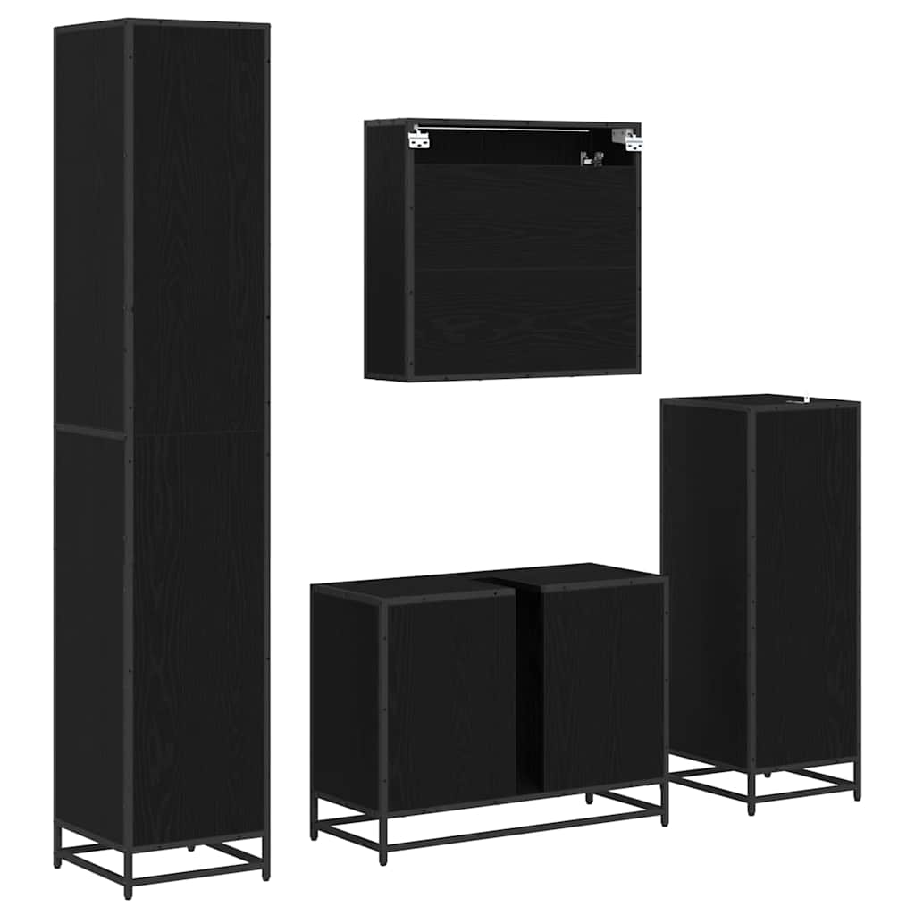 Badezimmermöbel-Set 4 pcs Schwarz Eichen-Optik Holzwerkstoff