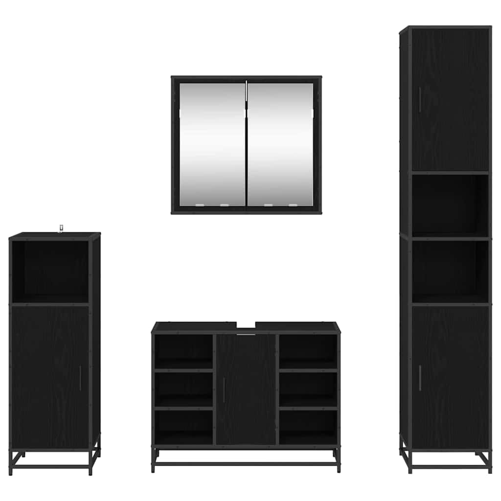 Badezimmermöbel-Set 4 pcs Schwarz Eichen-Optik Holzwerkstoff