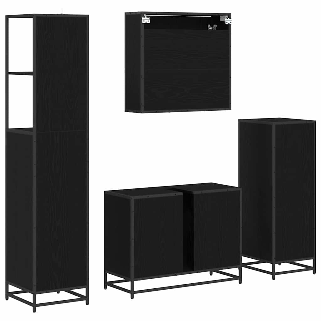 Badezimmermöbel-Set 4 pcs Schwarz Eichen-Optik Holzwerkstoff