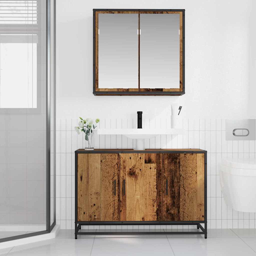 Badezimmermöbel-Set mit Regal 2 pcs Altholz Holzwerkstoff