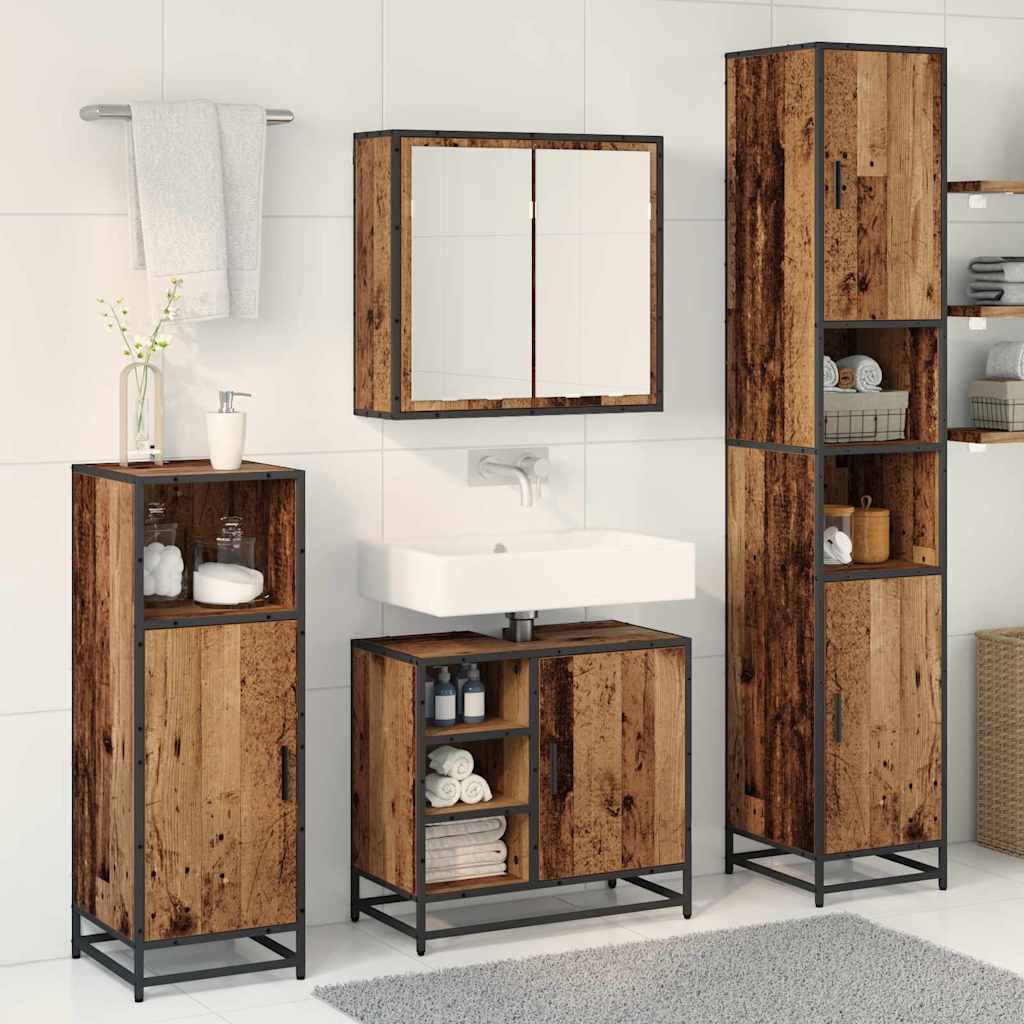 Badezimmermöbel-Set mit Regal 3 pcs Altholz Holzwerkstoff