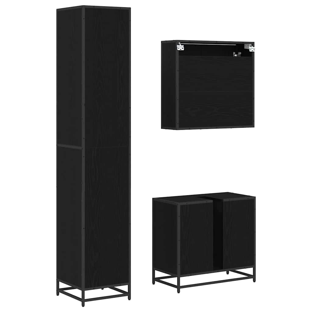 Badezimmermöbel-Set 3 pcs Schwarz Eichen-Optik Holzwerkstoff