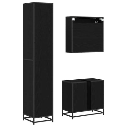 Badezimmermöbel-Set 3 pcs Schwarz Eichen-Optik Holzwerkstoff