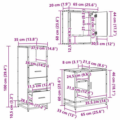 Badezimmermöbel-Set mit Schubladen 3 pcs Altholz Holzwerkstoff