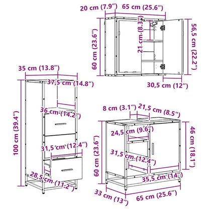 Badezimmermöbel-Set mit Schubladen 3 pcs Altholz Holzwerkstoff