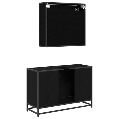 Badezimmermöbel-Set 2 pcs Schwarz Eichen-Optik Holzwerkstoff