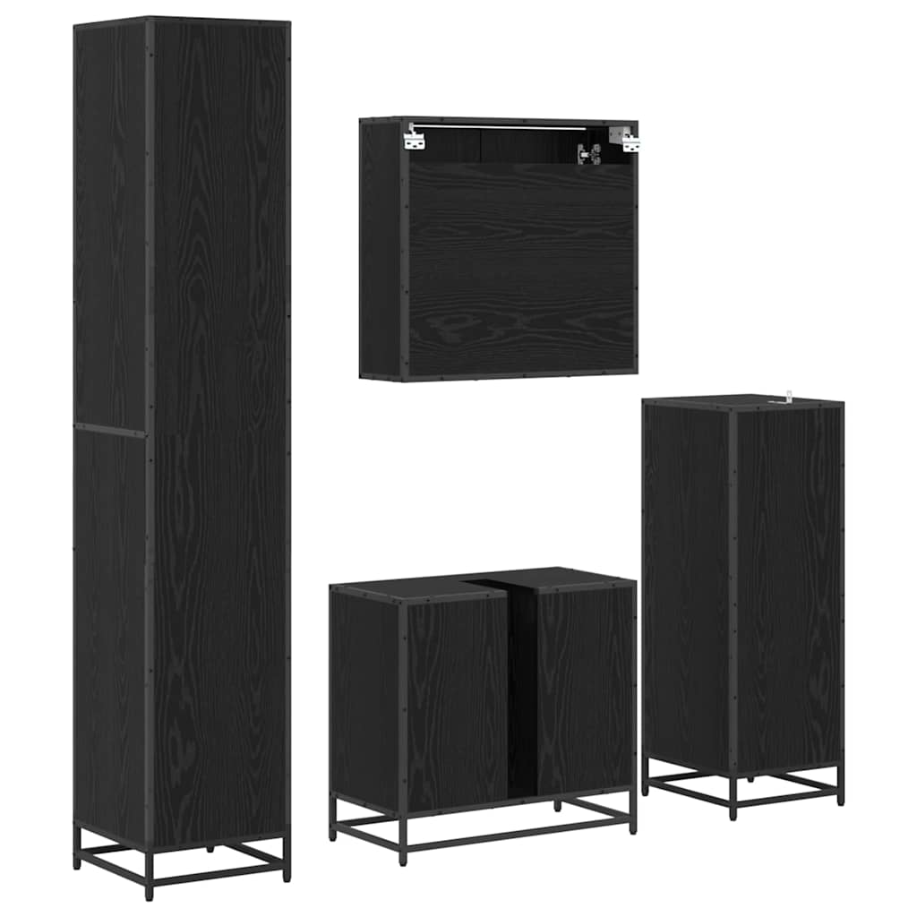 Badezimmermöbel-Set 4 pcs Schwarz Eichen-Optik Holzwerkstoff