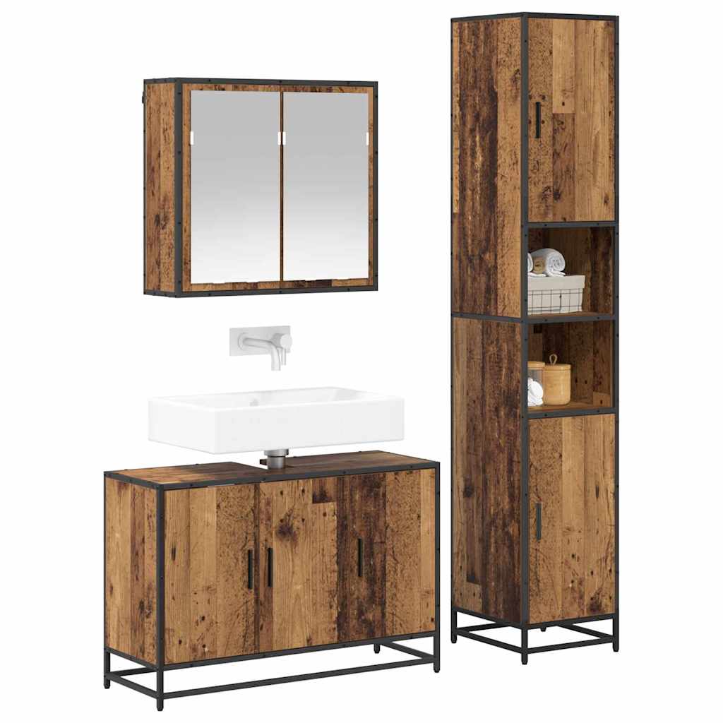 Badezimmermöbel-Set mit Regal 3 pcs Altholz Holzwerkstoff