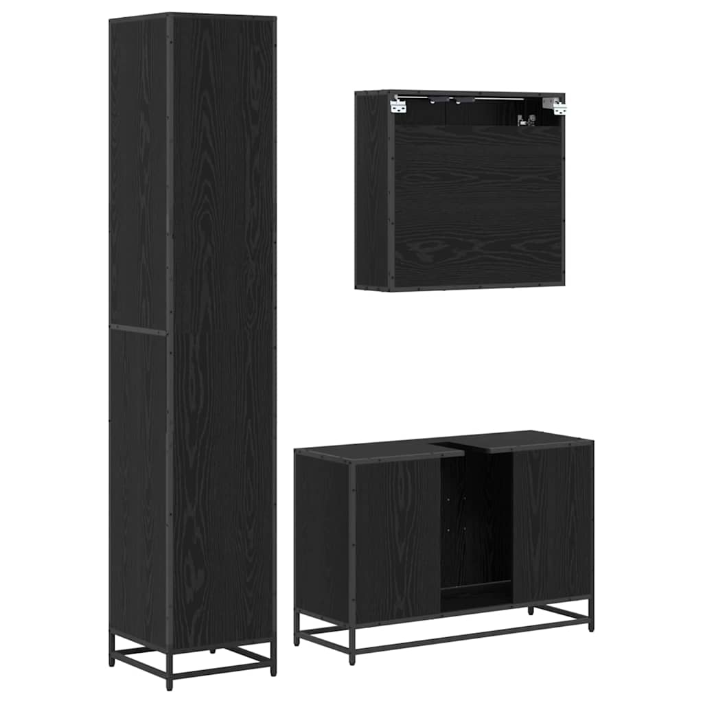 Badezimmermöbel-Set 3 pcs Schwarz Eichen-Optik Holzwerkstoff