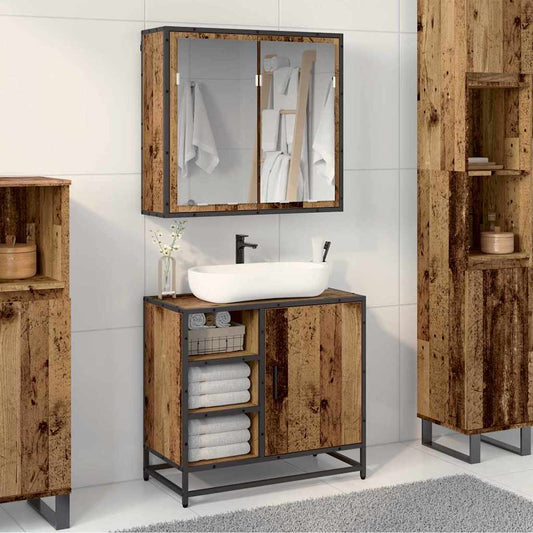 Badezimmermöbel-Set mit Regal 2 pcs Altholz Holzwerkstoff